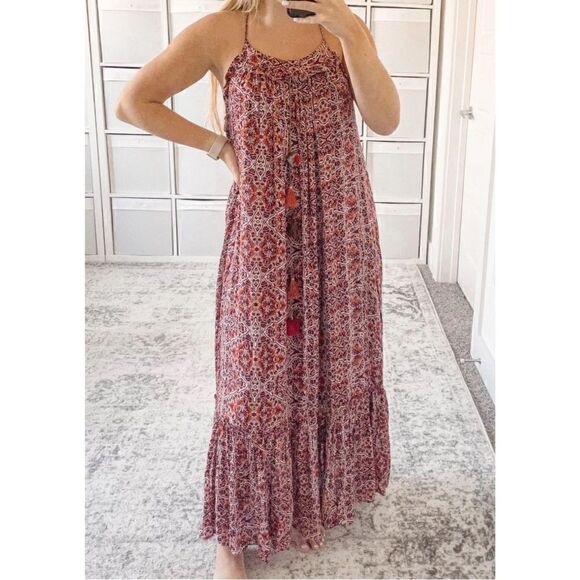 Misa Thale Marseille Print Pom Pom Tassel Floral Paisley Ruffle Maxi Dress Sz S - Picture 2 of 8